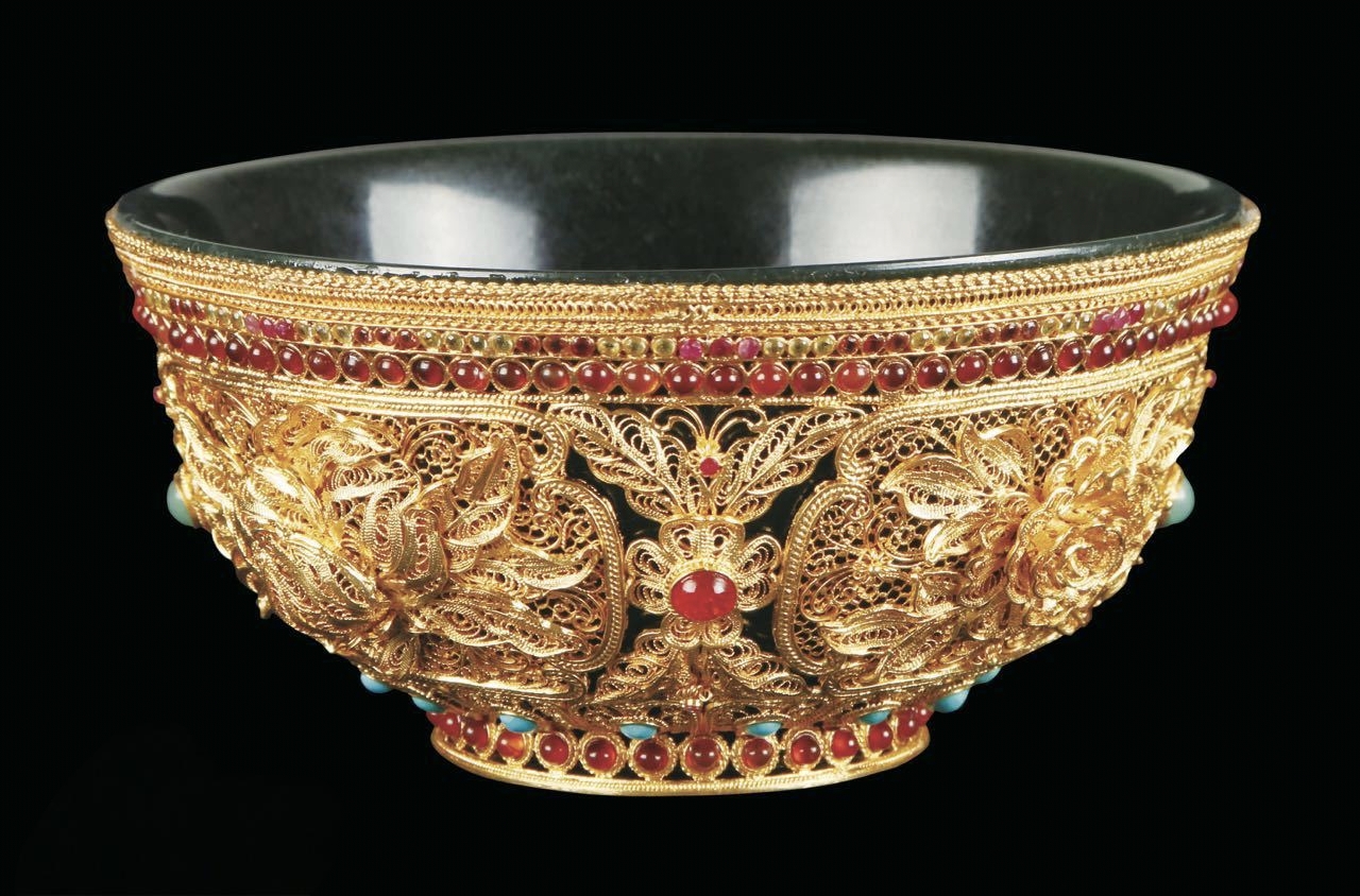 花丝镶嵌福寿玉碗